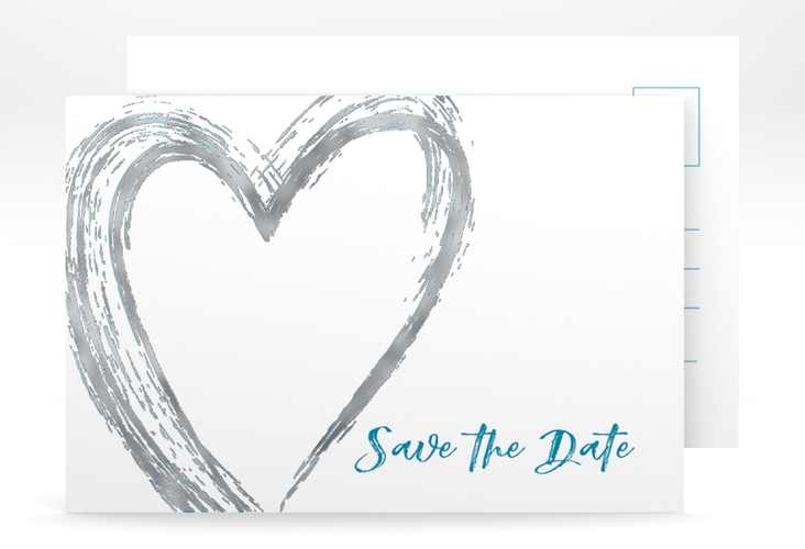 Save the Date-Postkarte Liebe A6 Postkarte tuerkis silber