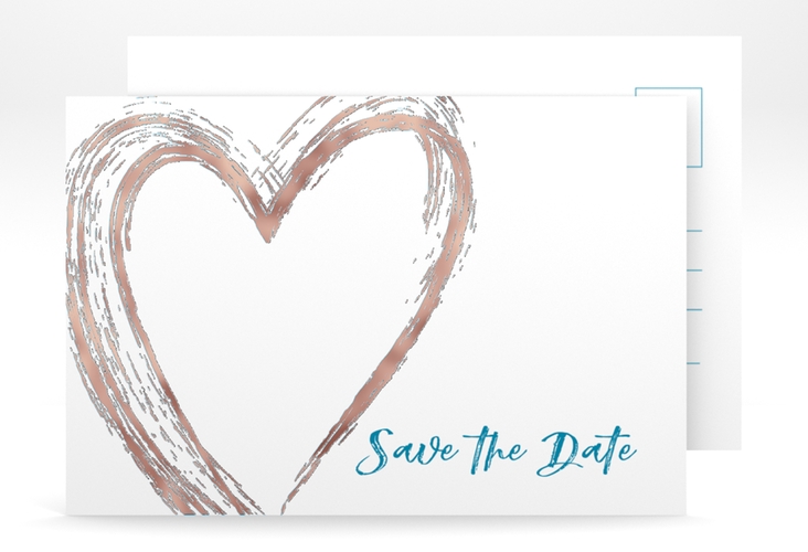 Save the Date-Postkarte Liebe A6 Postkarte tuerkis rosegold