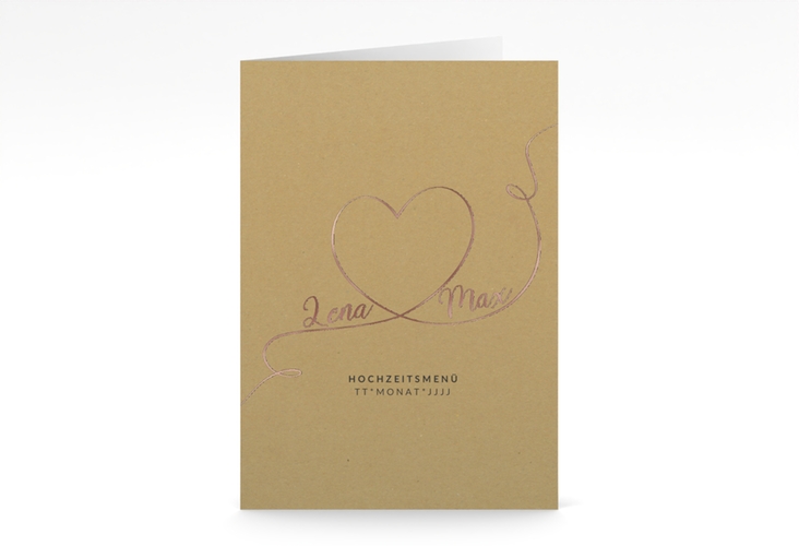 Menükarte Hochzeit Herzensbund A5 Klappkarte hoch schwarz rosegold