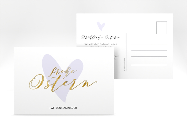 Osterkarte Osterherz A6 Postkarte flieder gold
