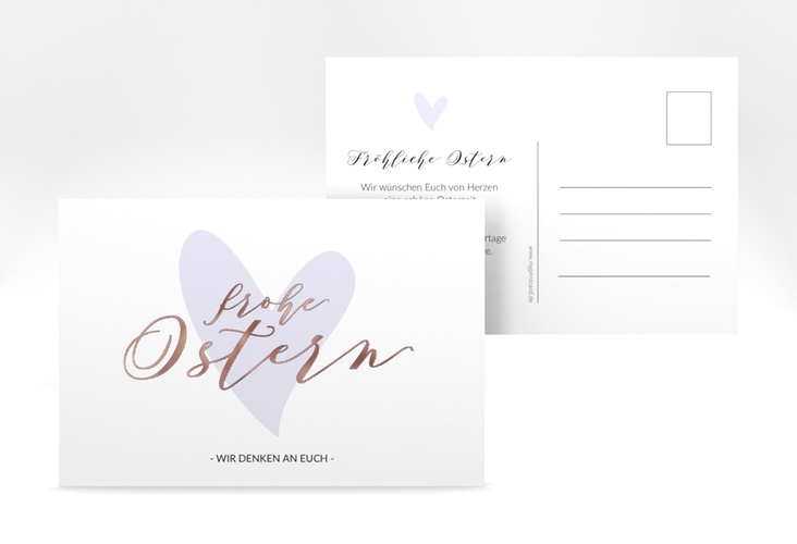 Osterkarte Osterherz A6 Postkarte flieder rosegold