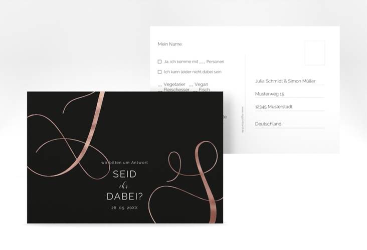 Antwortkarte Hochzeit Eheschließung A6 Postkarte schwarz rosegold
