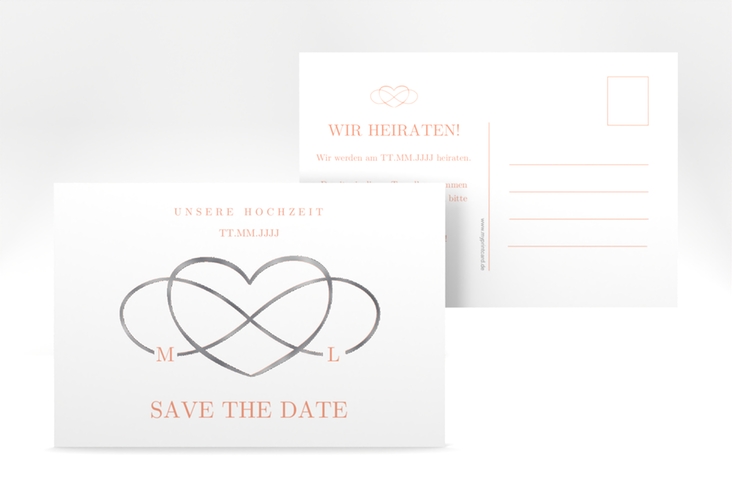 Save the Date-Postkarte Infinity A6 Postkarte apricot silber