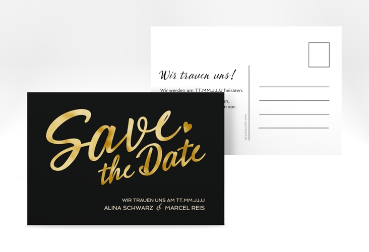 Save the Date-Postkarte Glam A6 Postkarte schwarz gold