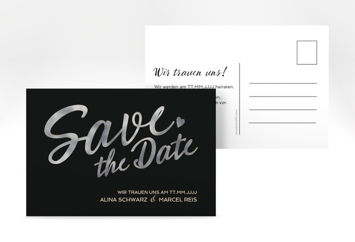 Save the Date-Postkarte Glam A6 Postkarte schwarz silber