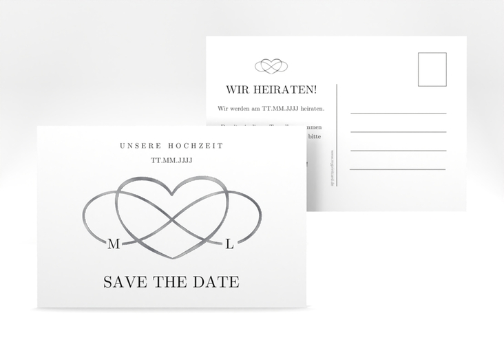 Save the Date-Postkarte Infinity A6 Postkarte schwarz silber