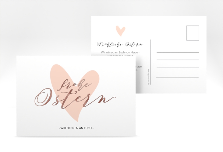 Osterkarte Osterherz A6 Postkarte apricot rosegold