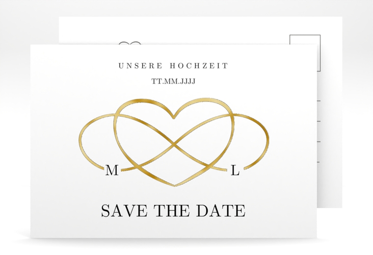 Save the Date-Postkarte Infinity A6 Postkarte schwarz gold