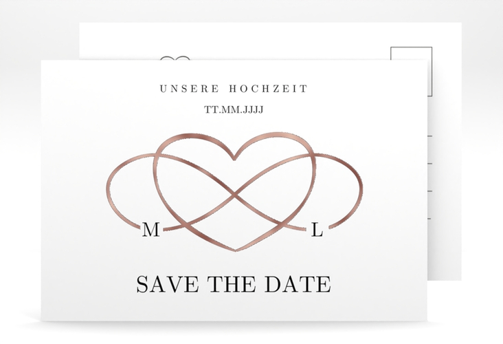 Save the Date-Postkarte Infinity A6 Postkarte schwarz rosegold