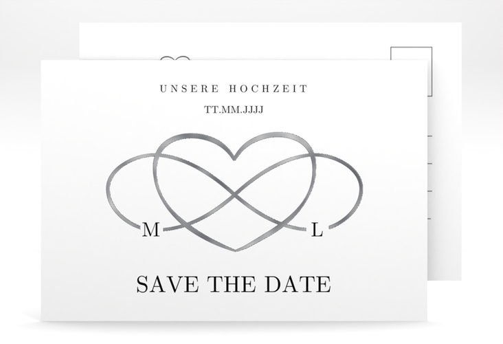 Save the Date-Postkarte Infinity A6 Postkarte schwarz silber