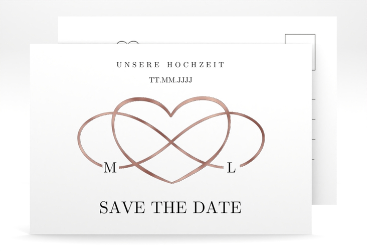 Save the Date-Postkarte Infinity A6 Postkarte schwarz rosegold