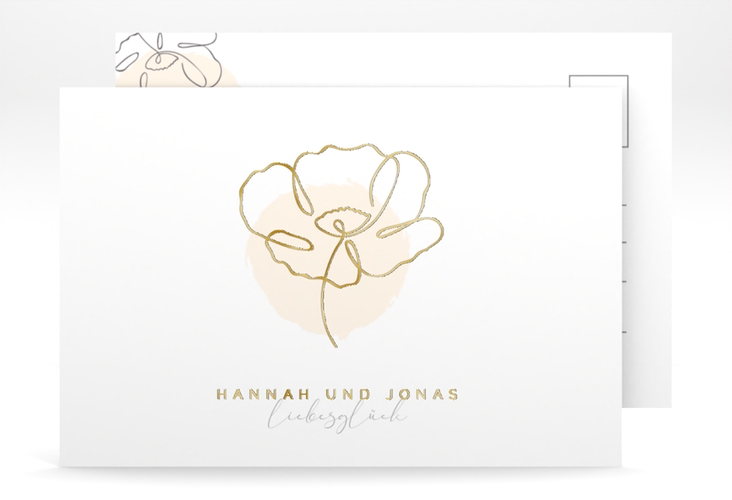 Save the Date-Postkarte Flowerline A6 Postkarte apricot gold