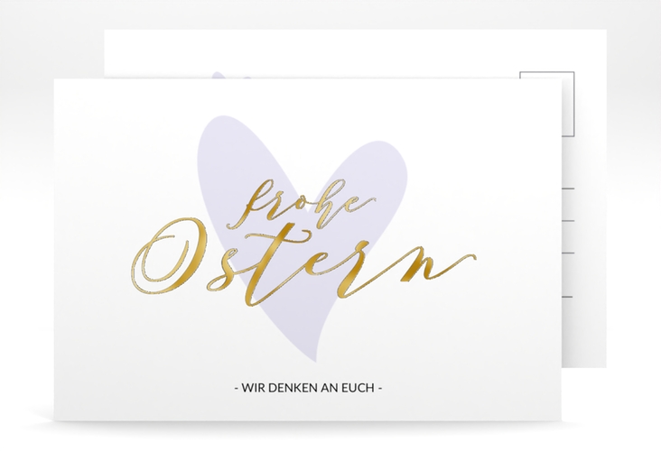 Osterkarte Osterherz A6 Postkarte flieder gold