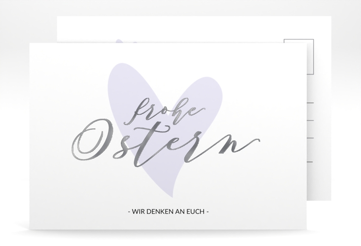 Osterkarte Osterherz A6 Postkarte flieder silber