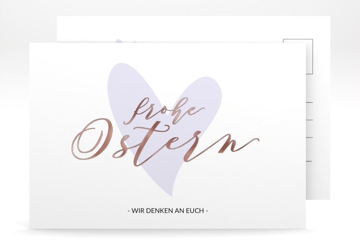 Osterkarte Osterherz A6 Postkarte flieder rosegold