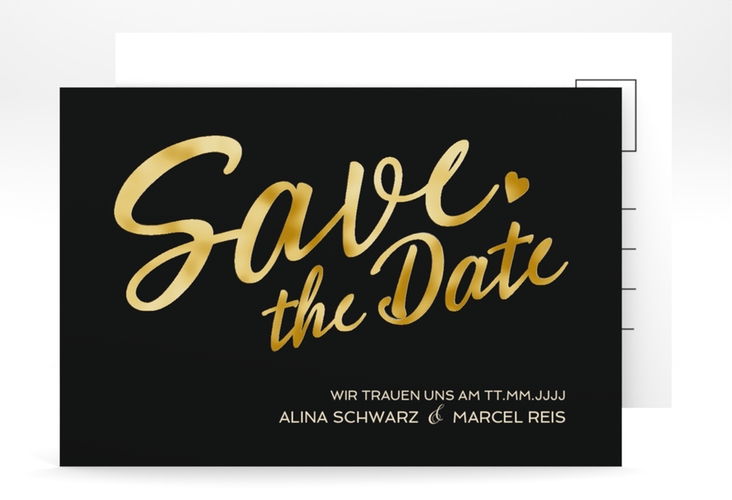 Save the Date-Postkarte Glam A6 Postkarte schwarz gold