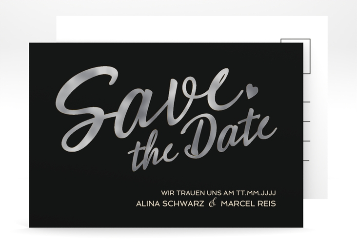 Save the Date-Postkarte Glam A6 Postkarte schwarz silber