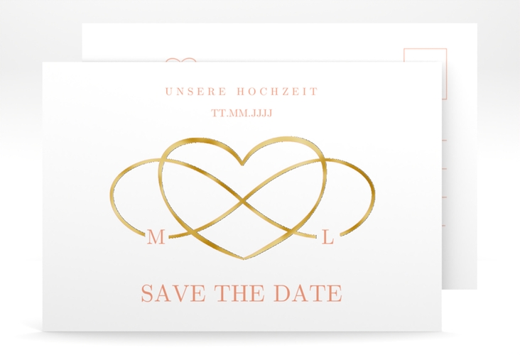 Save the Date-Postkarte Infinity A6 Postkarte apricot gold
