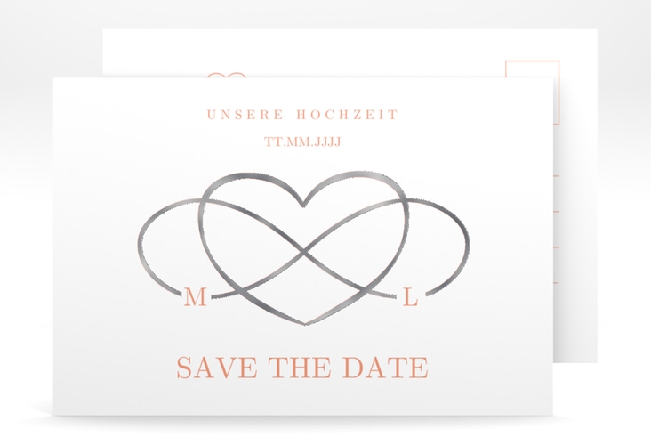 Save the Date-Postkarte Infinity A6 Postkarte apricot silber