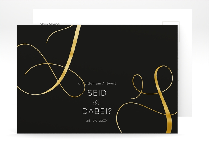 Antwortkarte Hochzeit Eheschließung A6 Postkarte schwarz gold