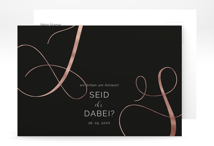 Antwortkarte Hochzeit Eheschließung A6 Postkarte schwarz rosegold