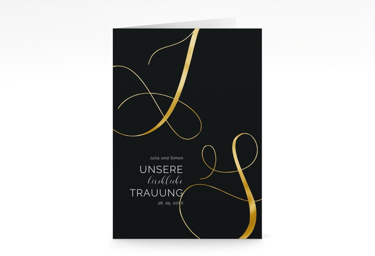 Kirchenheft Hochzeit Eheschließung A5 Klappkarte hoch schwarz gold