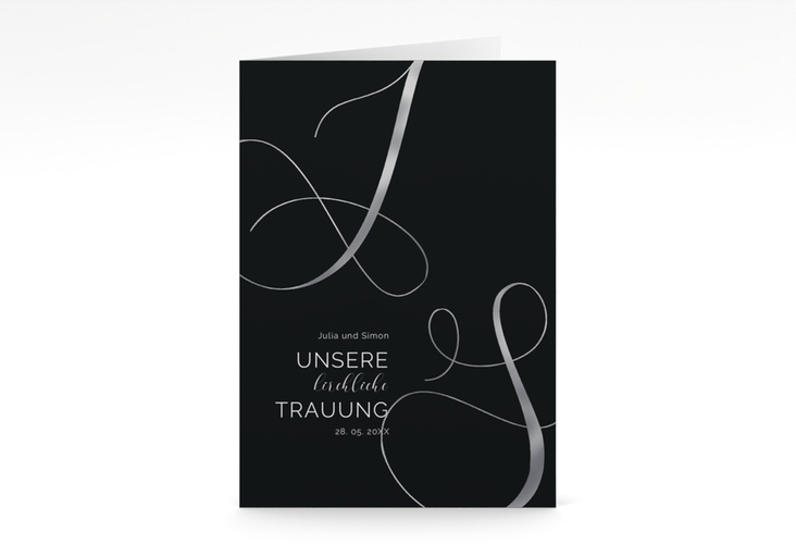 Kirchenheft Hochzeit Eheschließung A5 Klappkarte hoch schwarz silber