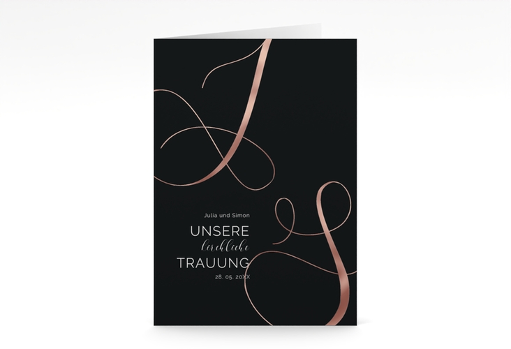 Kirchenheft Hochzeit Eheschließung A5 Klappkarte hoch schwarz rosegold