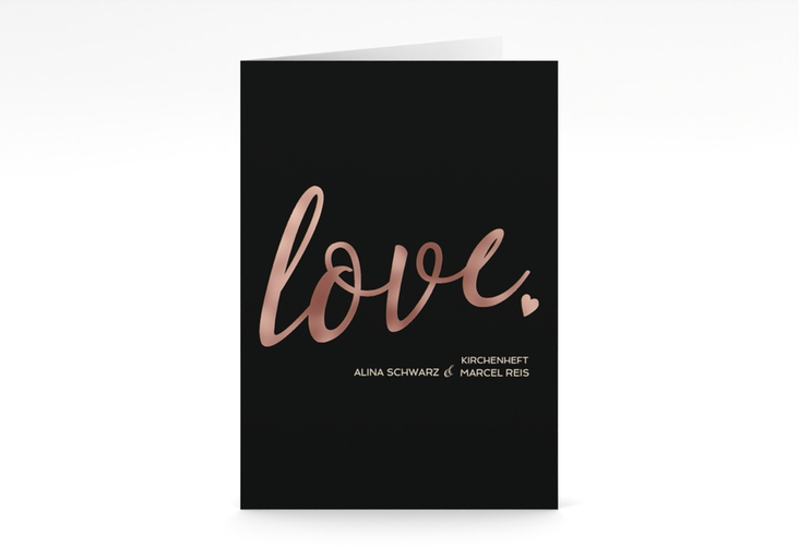 Kirchenheft Hochzeit Glam A5 Klappkarte hoch schwarz rosegold