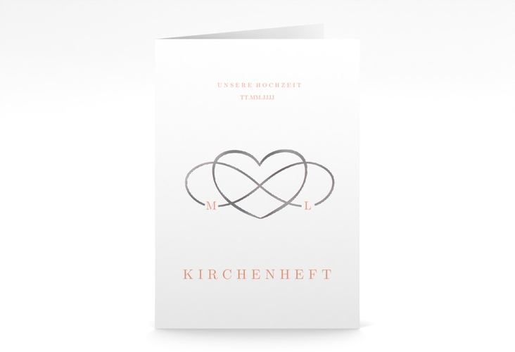 Kirchenheft Hochzeit Infinity A5 Klappkarte hoch apricot silber