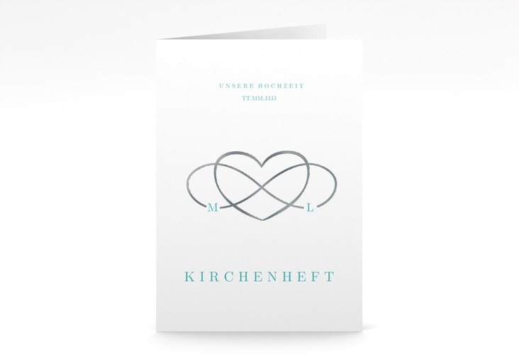 Kirchenheft Hochzeit Infinity A5 Klappkarte hoch tuerkis silber