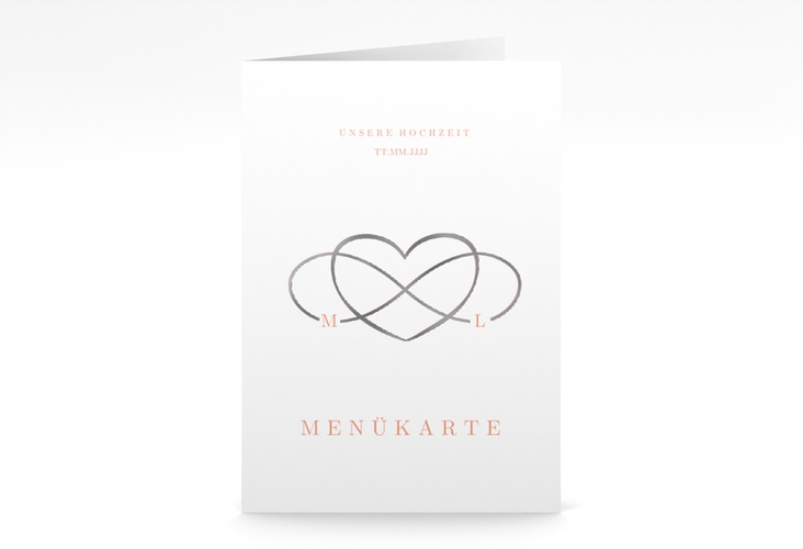 Menükarte Hochzeit Infinity A5 Klappkarte hoch apricot silber