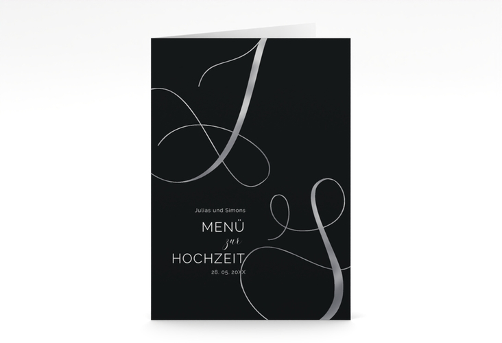 Menükarte Hochzeit Eheschließung A5 Klappkarte hoch schwarz silber