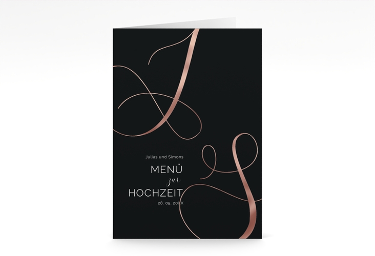 Menükarte Hochzeit Eheschließung A5 Klappkarte hoch schwarz rosegold