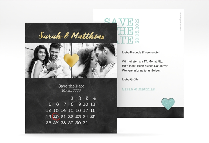 Save the Date-Kalenderblatt Sparkly Kalenderblatt-Karte tuerkis gold