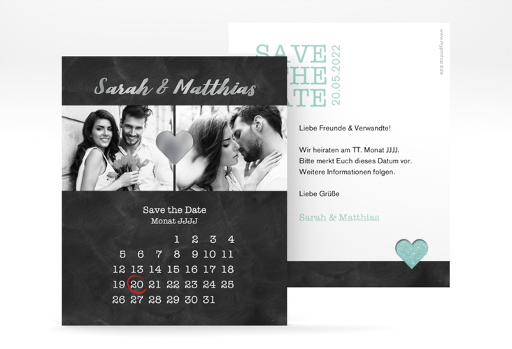 Save the Date-Kalenderblatt Sparkly Kalenderblatt-Karte tuerkis silber