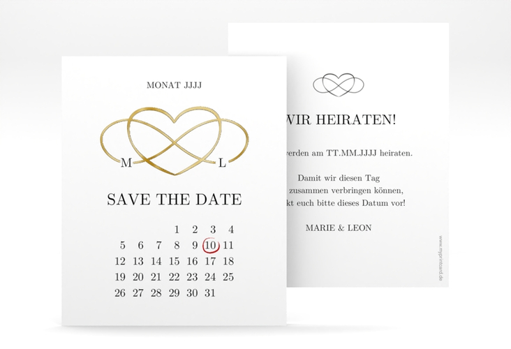 Save the Date-Kalenderblatt Infinity Kalenderblatt-Karte schwarz gold