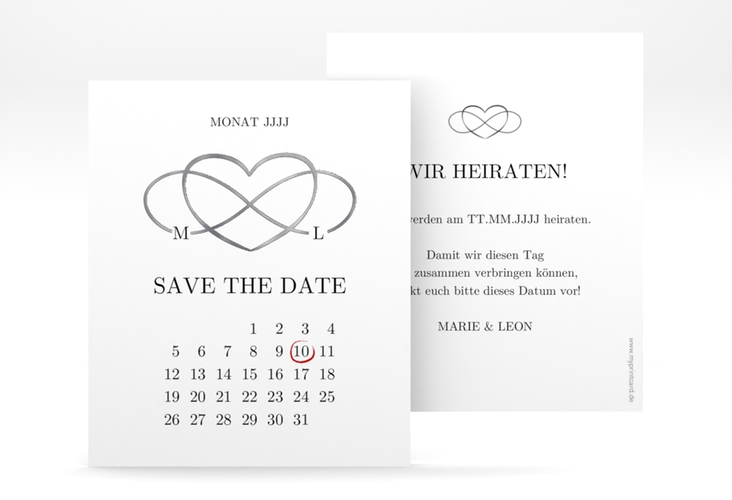 Save the Date-Kalenderblatt Infinity Kalenderblatt-Karte schwarz silber