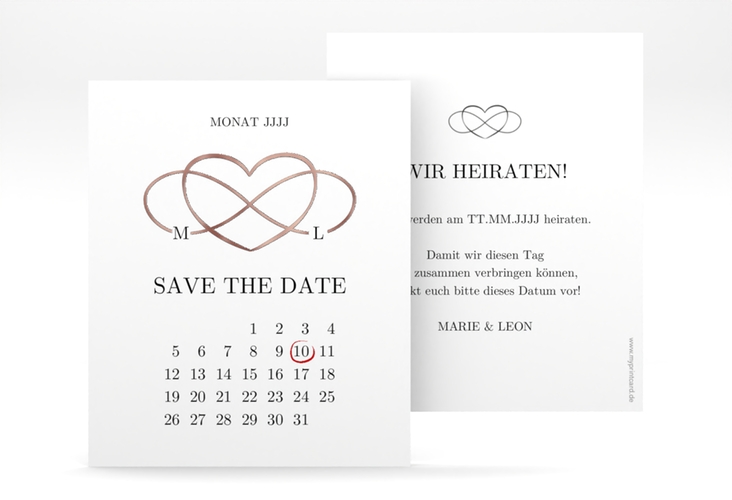 Save the Date-Kalenderblatt Infinity Kalenderblatt-Karte schwarz rosegold