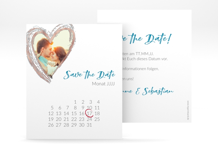 Save the Date-Kalenderblatt Liebe Kalenderblatt-Karte tuerkis rosegold