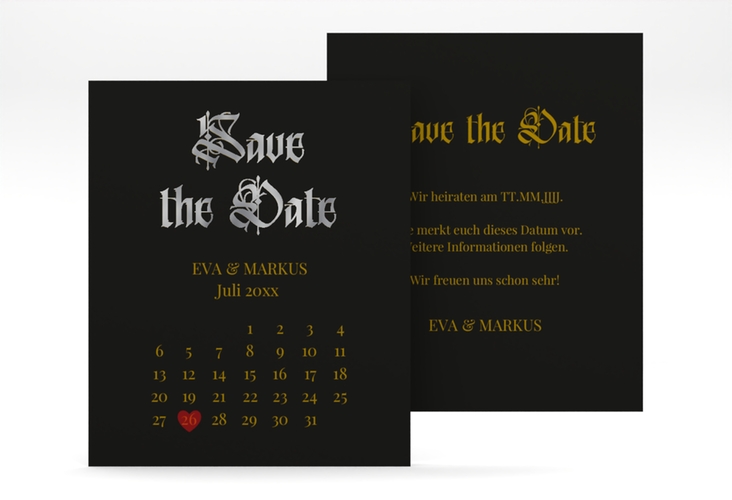 Save the Date-Kalenderblatt Wednesday Kalenderblatt-Karte schwarz silber