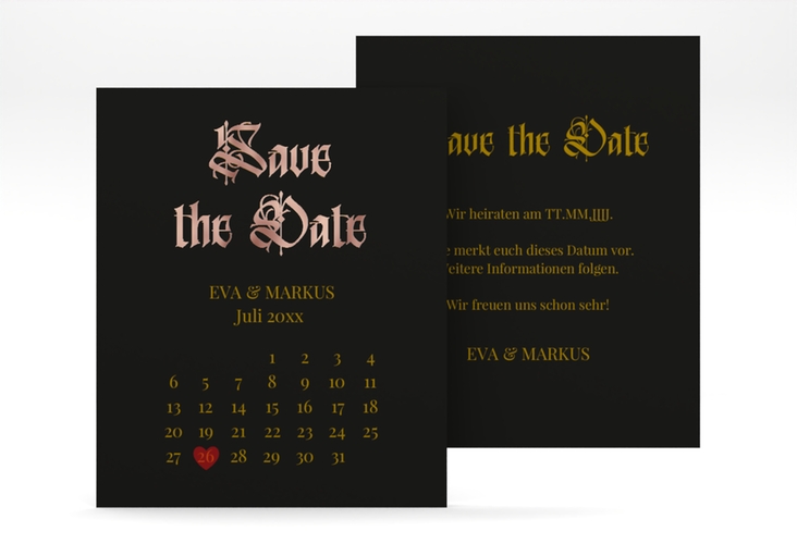 Save the Date-Kalenderblatt Wednesday Kalenderblatt-Karte schwarz rosegold