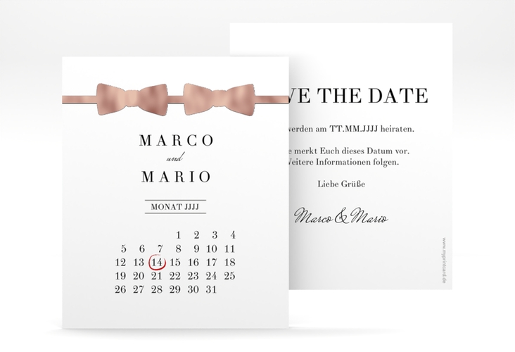 Save the Date-Kalenderblatt Suits Kalenderblatt-Karte schwarz rosegold