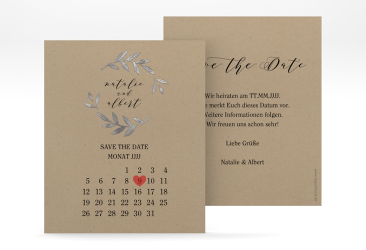 Save the Date-Kalenderblatt Naturelove Kalenderblatt-Karte schwarz silber