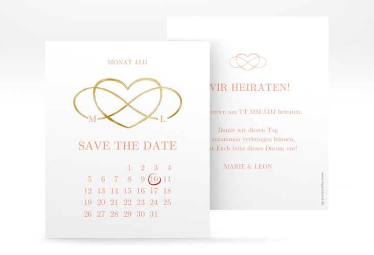 Save the Date-Kalenderblatt Infinity Kalenderblatt-Karte apricot gold