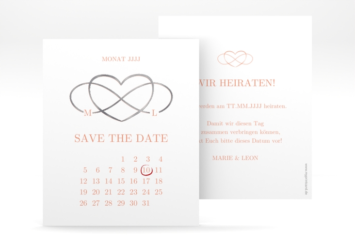 Save the Date-Kalenderblatt Infinity Kalenderblatt-Karte apricot silber