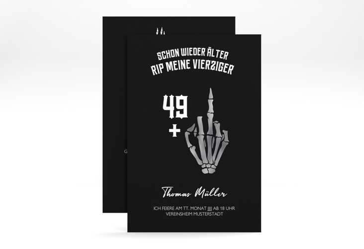 Einladung 50. Geburtstag Alter Knochen A6 Karte hoch schwarz silber