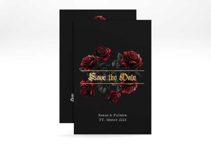 Save the Date-Karte Gothic Rose A6 Karte hoch schwarz gold