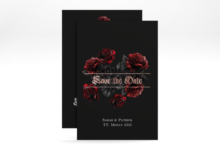 Save the Date-Karte Gothic Rose A6 Karte hoch schwarz rosegold