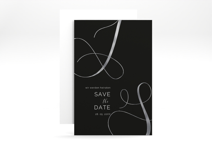 Save the Date-Karte Eheschließung A6 Karte hoch schwarz silber
